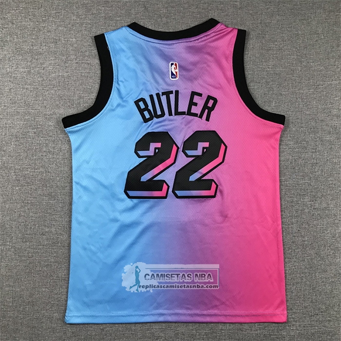 Camiseta Nino Miami Heat Jimmy Butler NO 22 Ciudad 2020-21 Azul Rosa